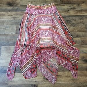 V. Cristina Hot Pink Paisley Sheer Asymmetrical Y2K Style Lined Skirt Size M